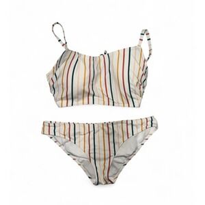 Shade & Shore 2 Piece Striped Bikini Set White Multicolor Women's Medium & 34DD